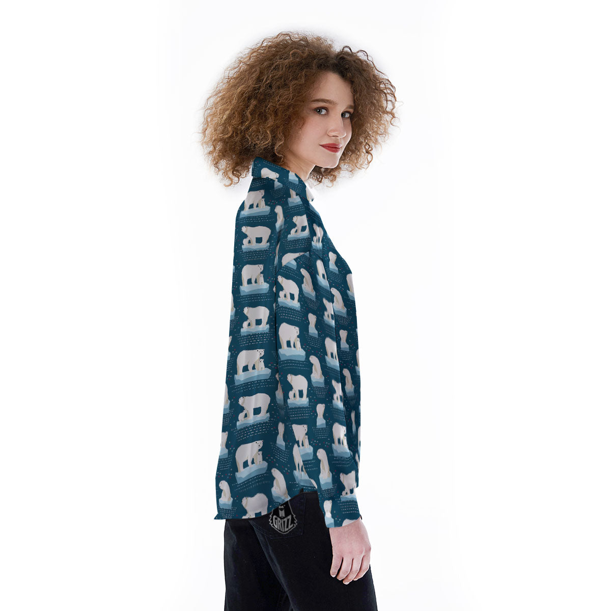 Ice Polar Bear Print Pattern Women's Long Sleeve Shirts-grizzshop