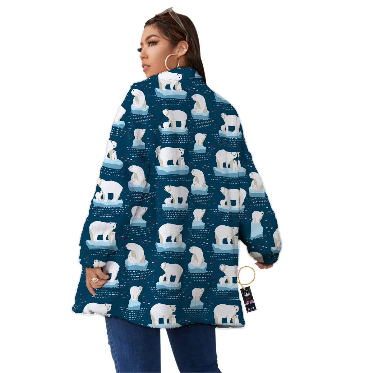 Ice Polar Bear Print Pattern Women's Sherpa Jacket-grizzshop