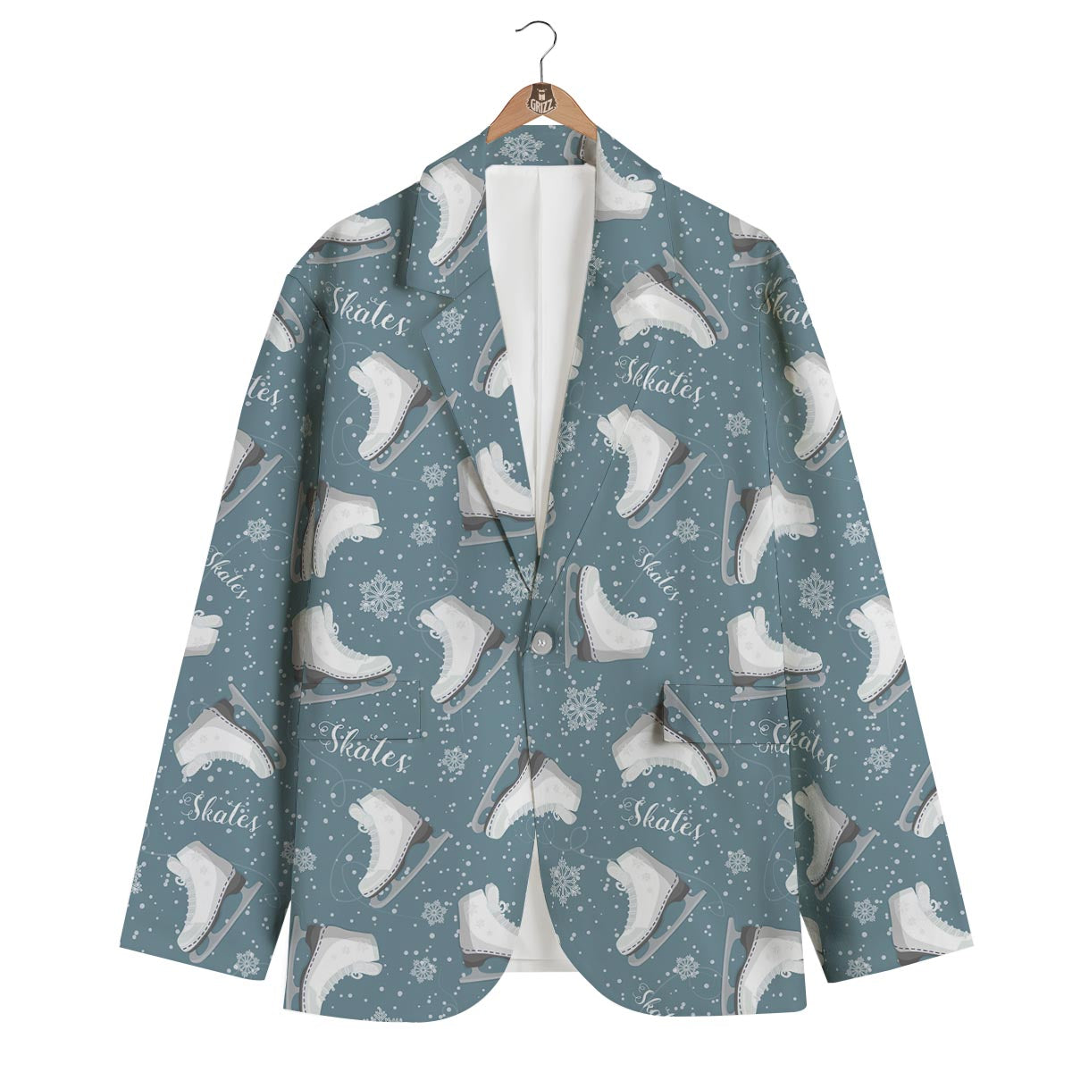Ice Skate Snowflake Pattern Print Men's Blazer-grizzshop