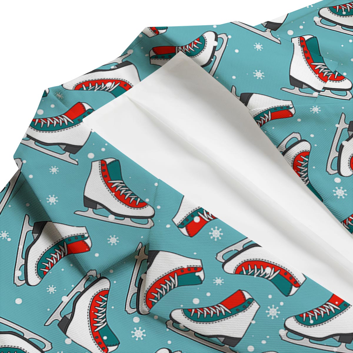 Ice Skate Snowflake Print Pattern Men's Blazer-grizzshop