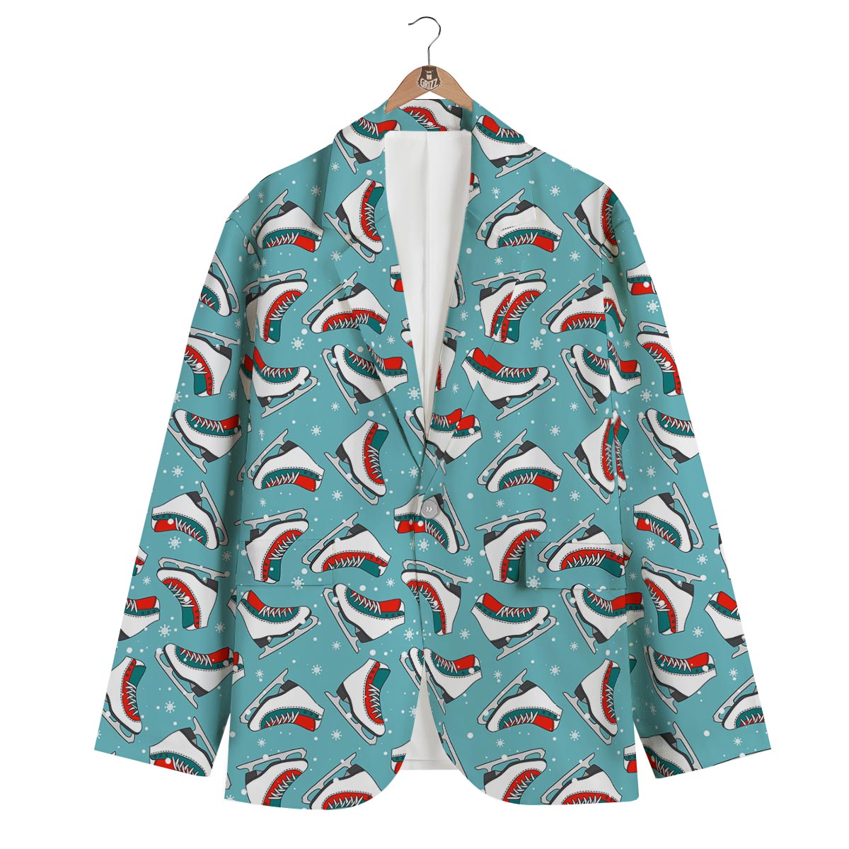 Ice Skate Snowflake Print Pattern Men's Blazer-grizzshop