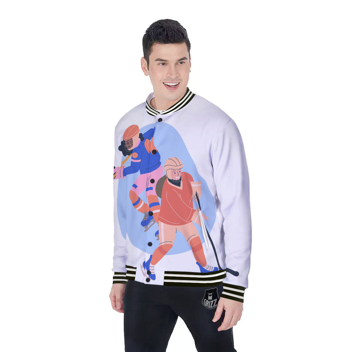 Ice Skates Hockey Print Baseball Jacket-grizzshop