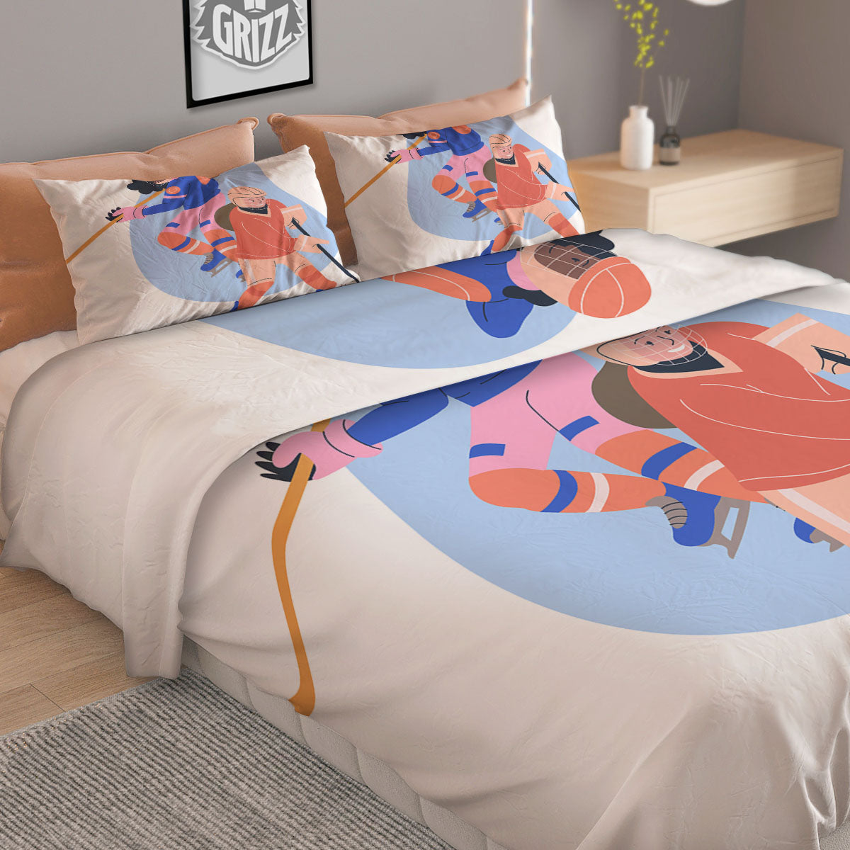 Ice Skates Hockey Print Duvet Cover Bedding Set
