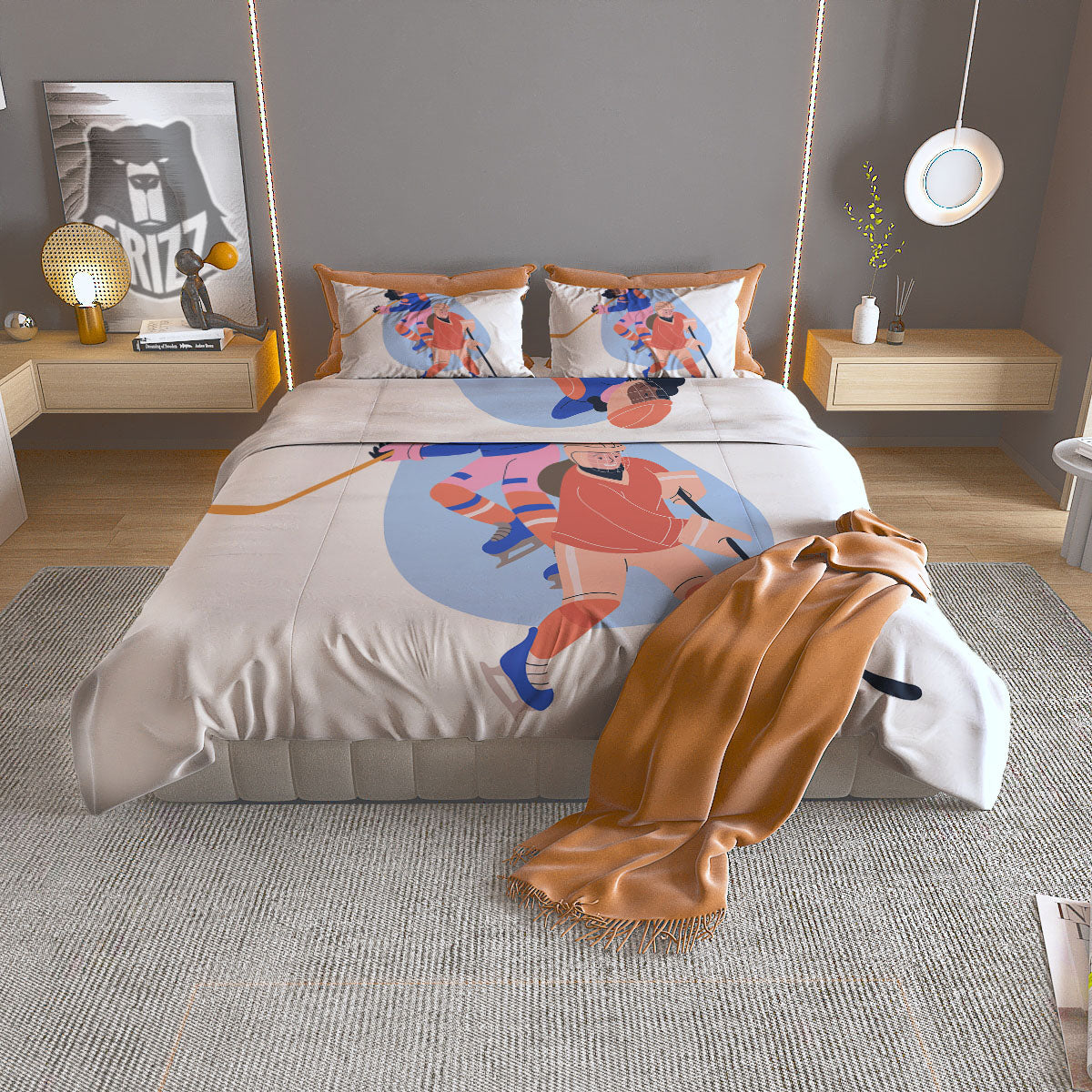Ice Skates Hockey Print Duvet Cover Bedding Set