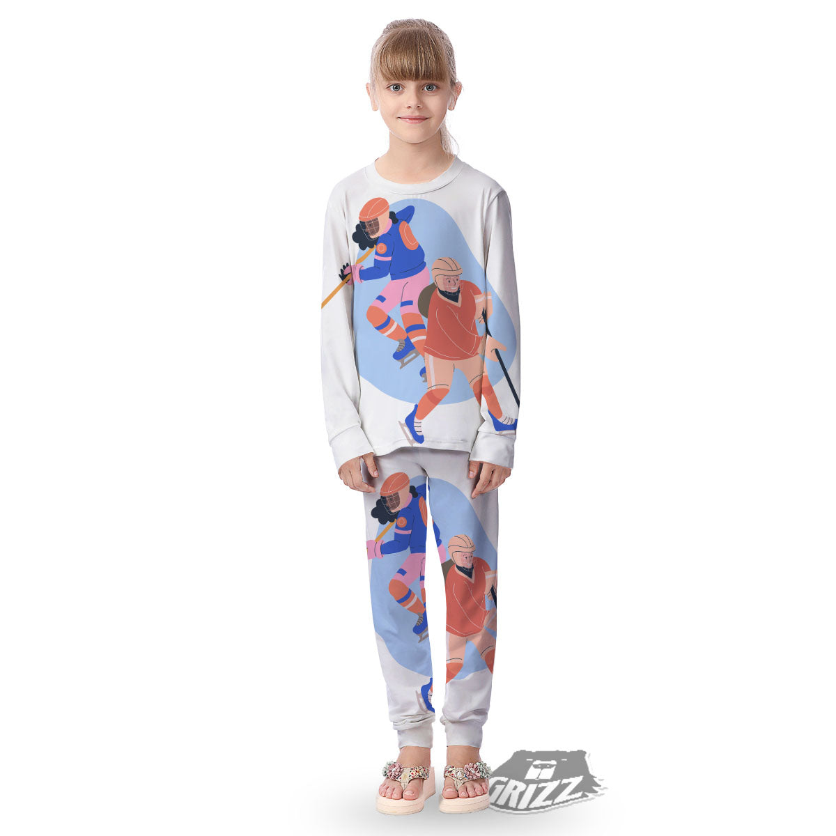 Ice Skates Hockey Print Kid's Pajamas-grizzshop