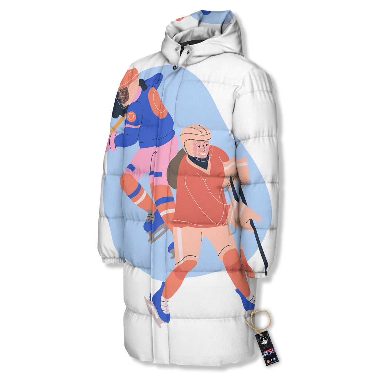 Ice Skates Hockey Print Long Down Jacket-grizzshop
