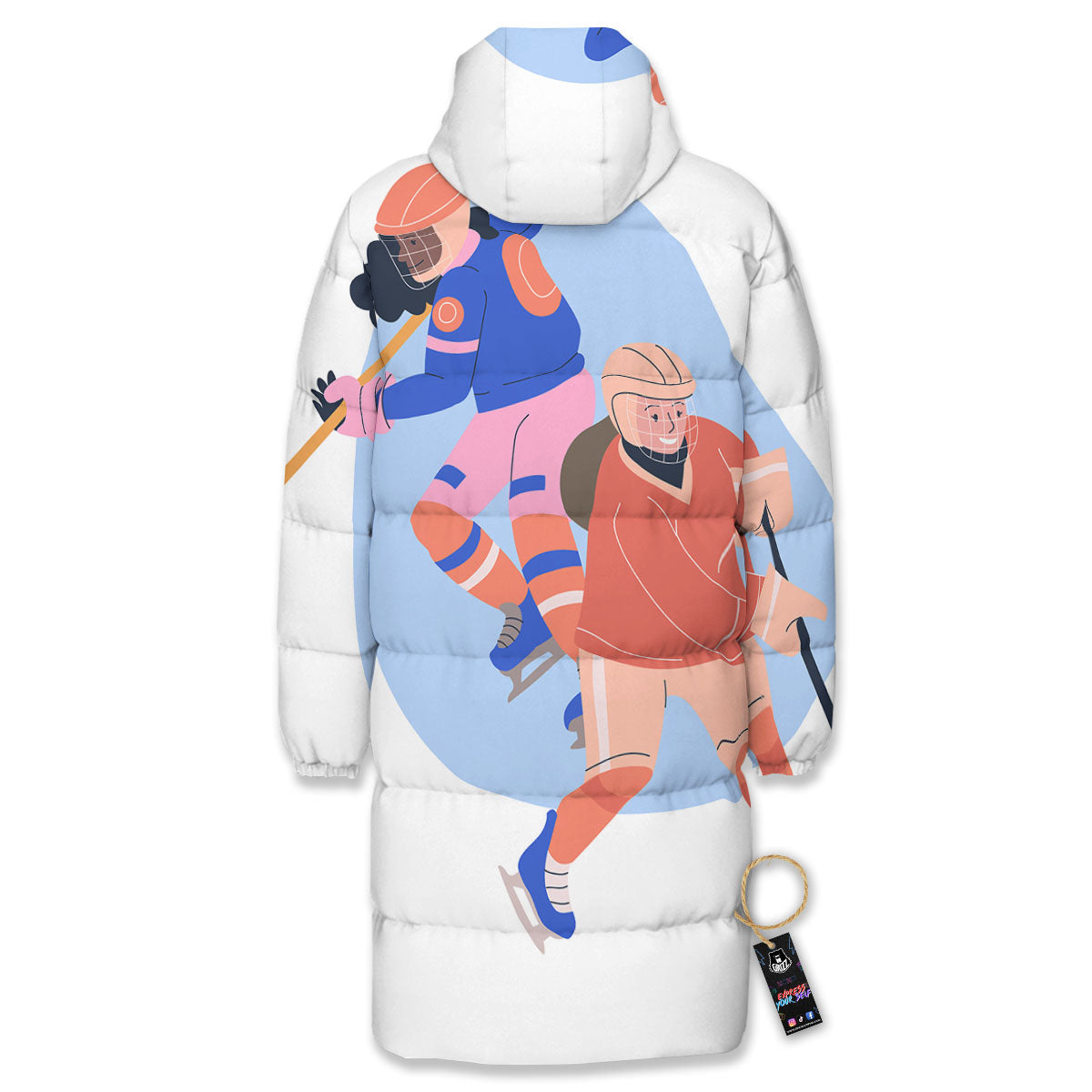Ice Skates Hockey Print Long Down Jacket-grizzshop