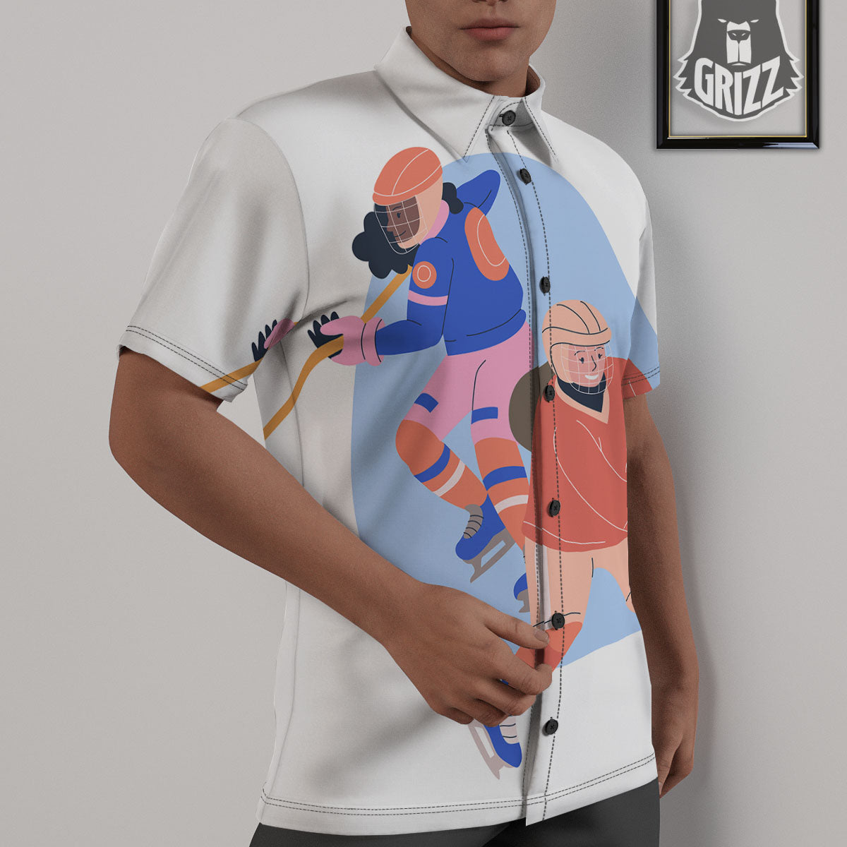 Ice Skates Hockey Print Untucked Shirts-grizzshop