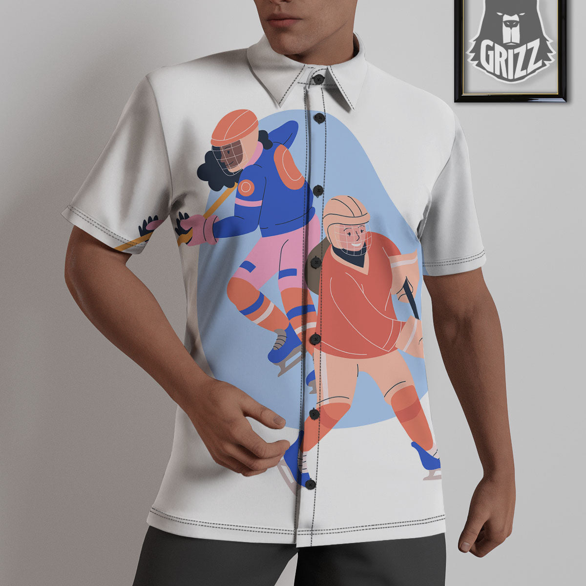 Ice Skates Hockey Print Untucked Shirts-grizzshop