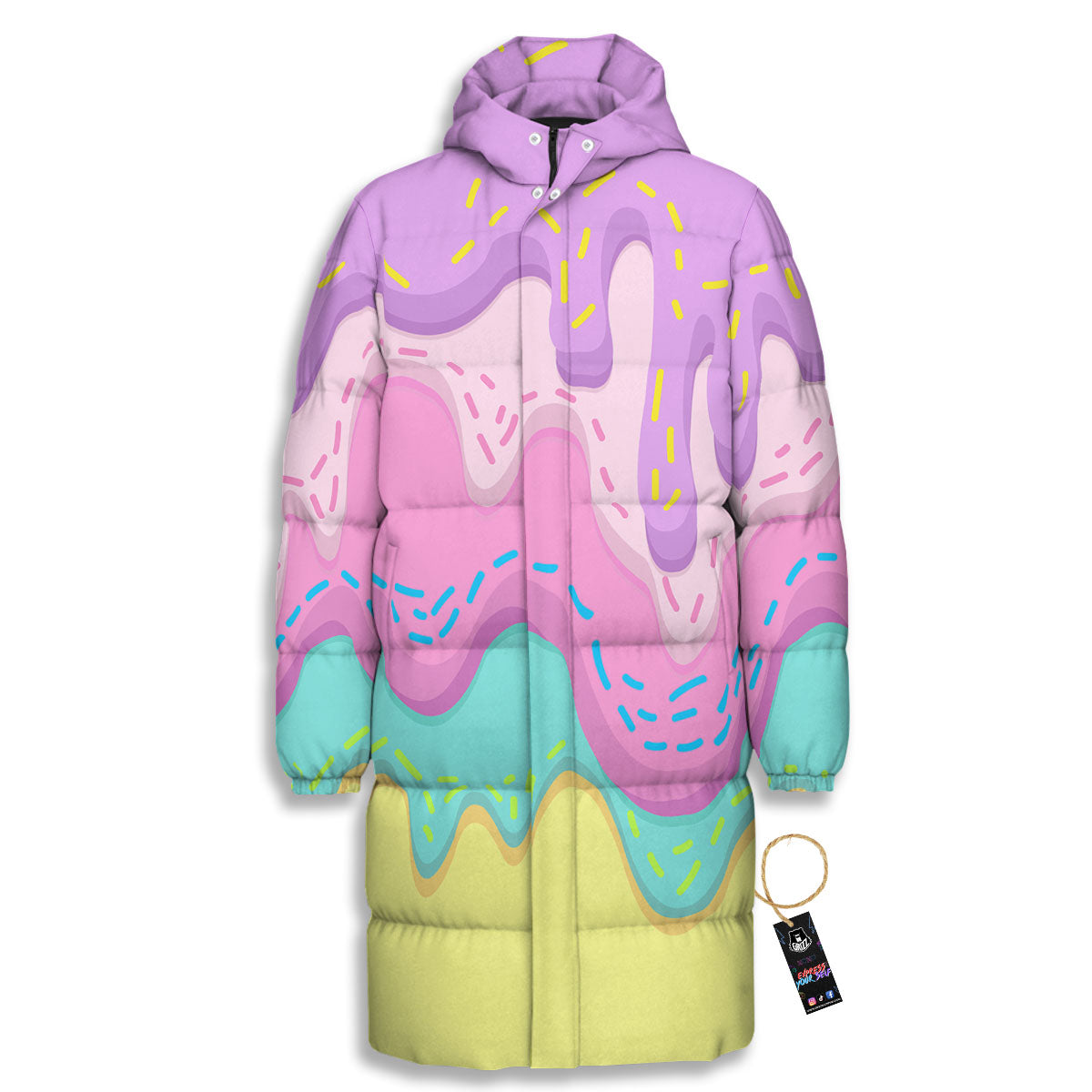 Ice Cream Dripping Pastel  Print Long Down Jacket