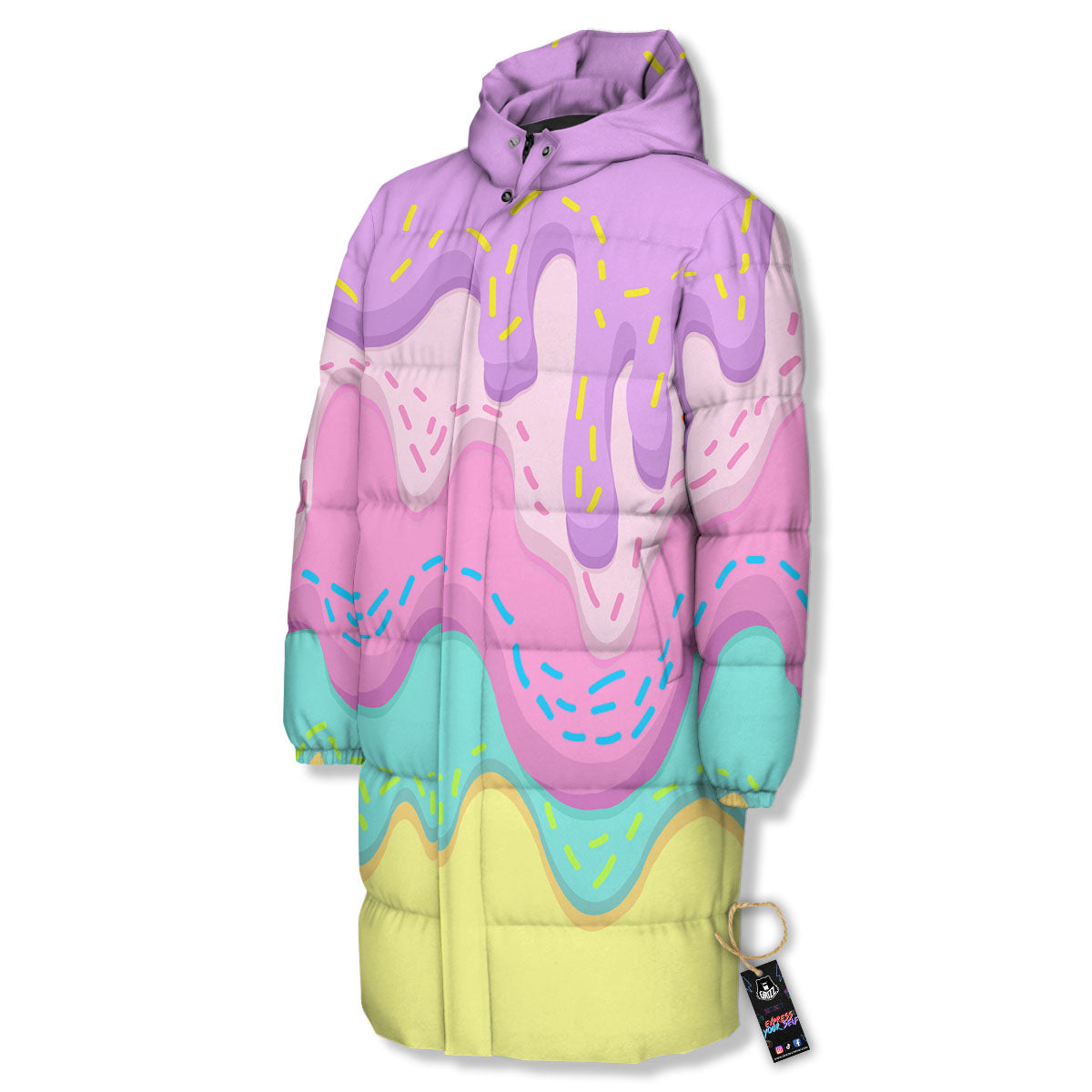 Ice Cream Dripping Pastel  Print Long Down Jacket
