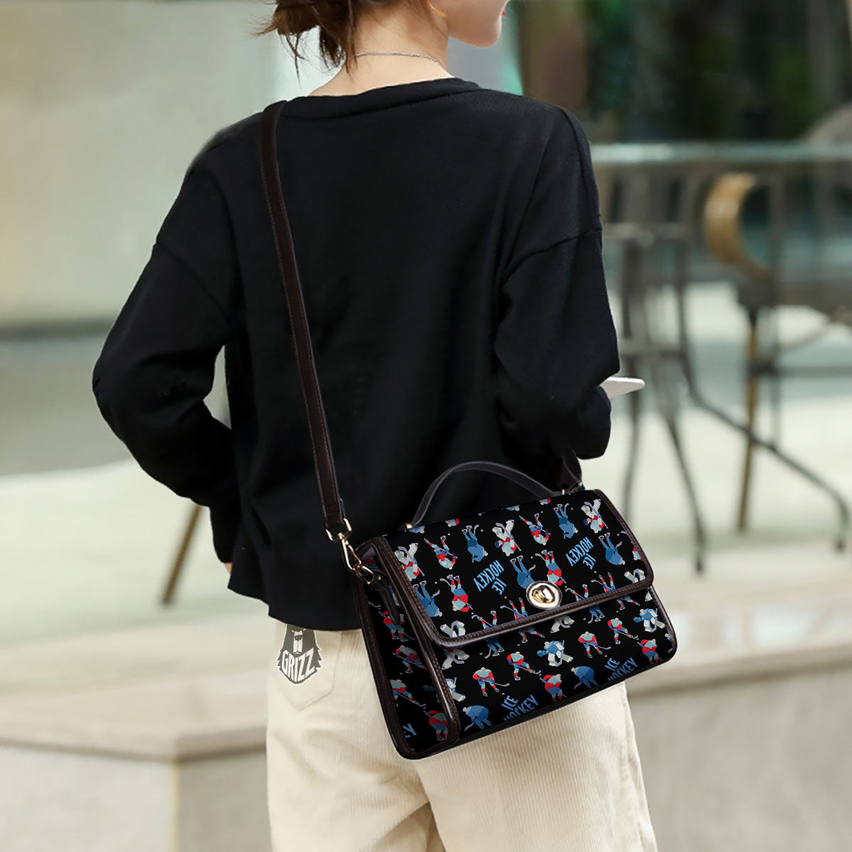 Ice Hockey Players Print Pattern Women's Satchel Bag