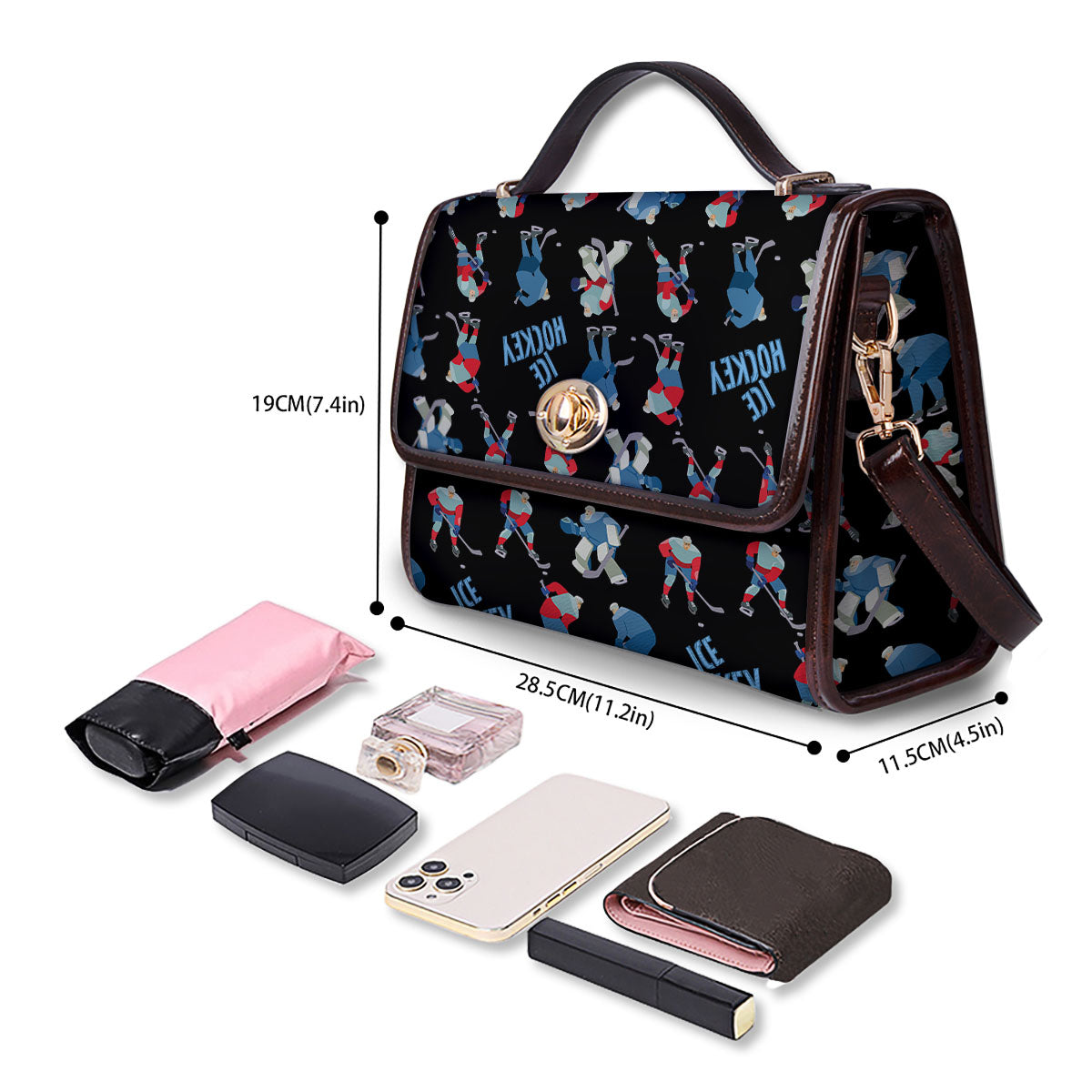 Ice Hockey Players Print Pattern Women's Satchel Bag