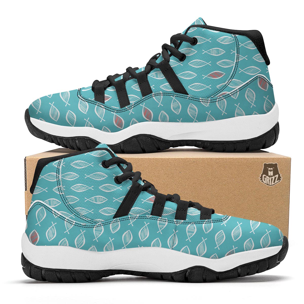 Ichthys Christian Pattern Print Black Bball Shoes-grizzshop