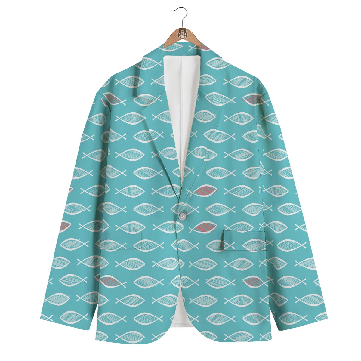 Ichthys Christian Pattern Print Men's Blazer-grizzshop