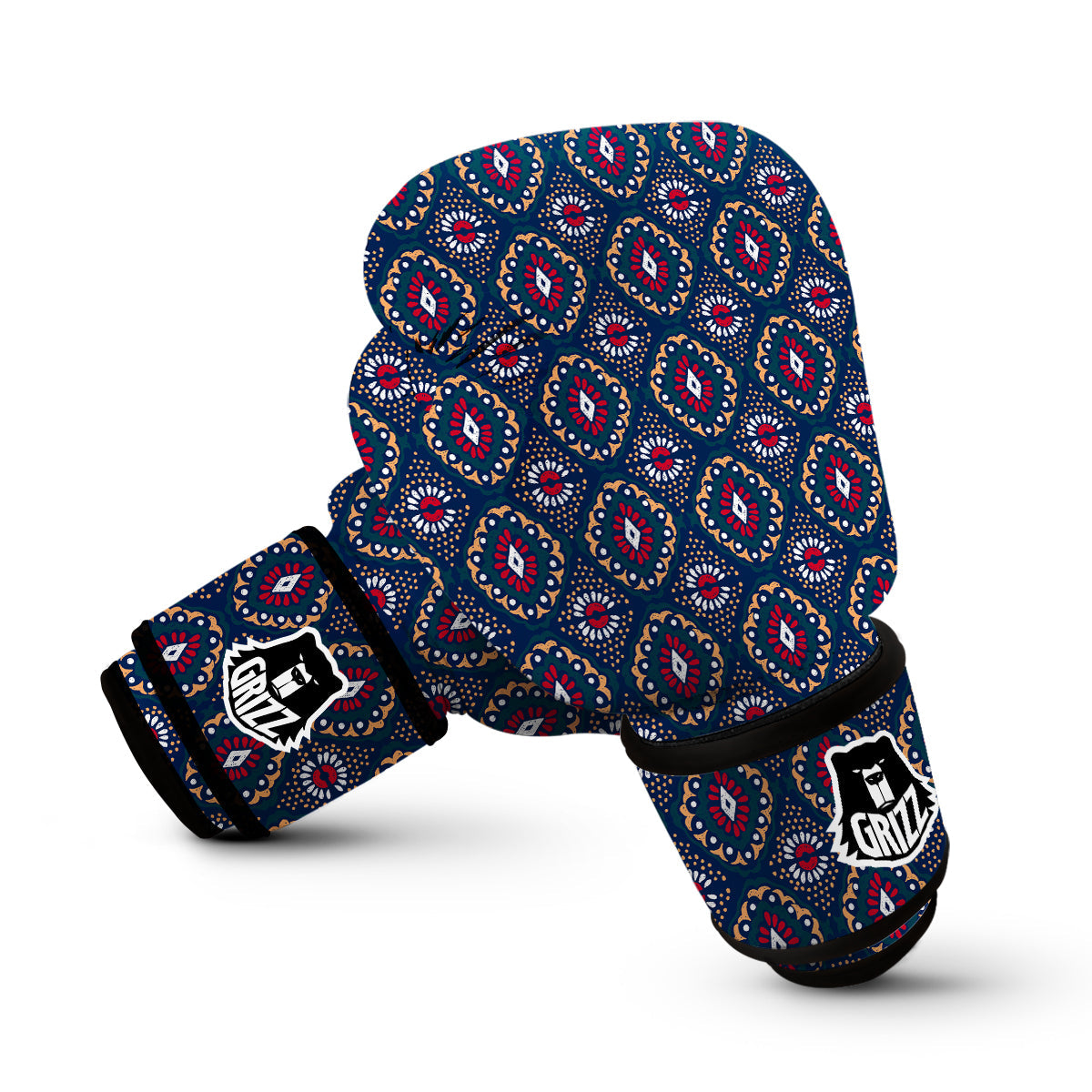 Ikat Black Blue Print Pattern Boxing Gloves-grizzshop