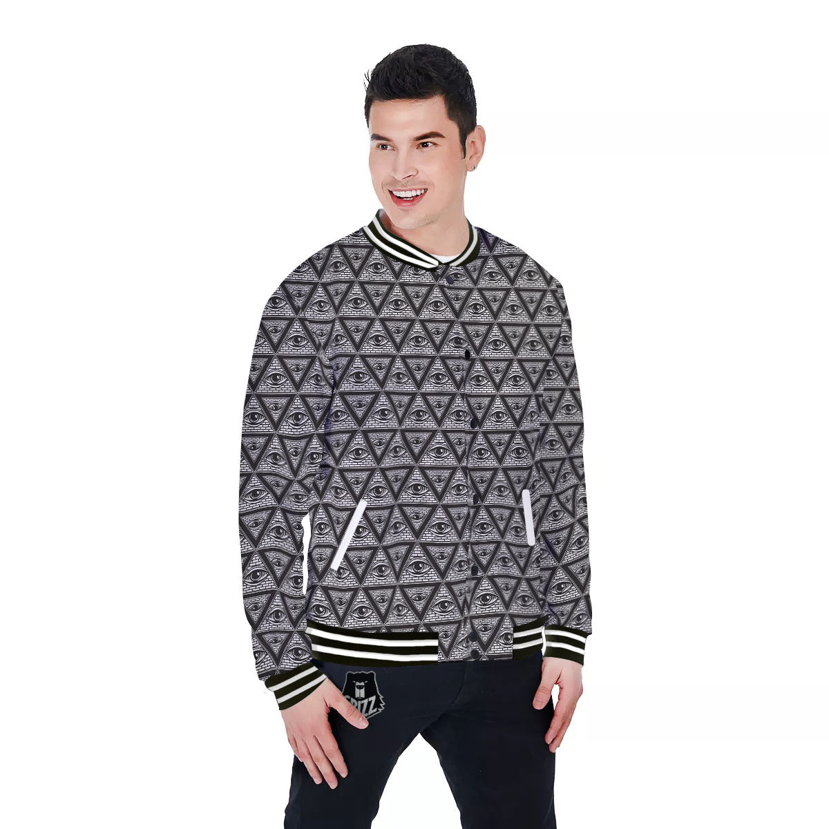 Illuminati Print Pattern Baseball Jacket-grizzshop