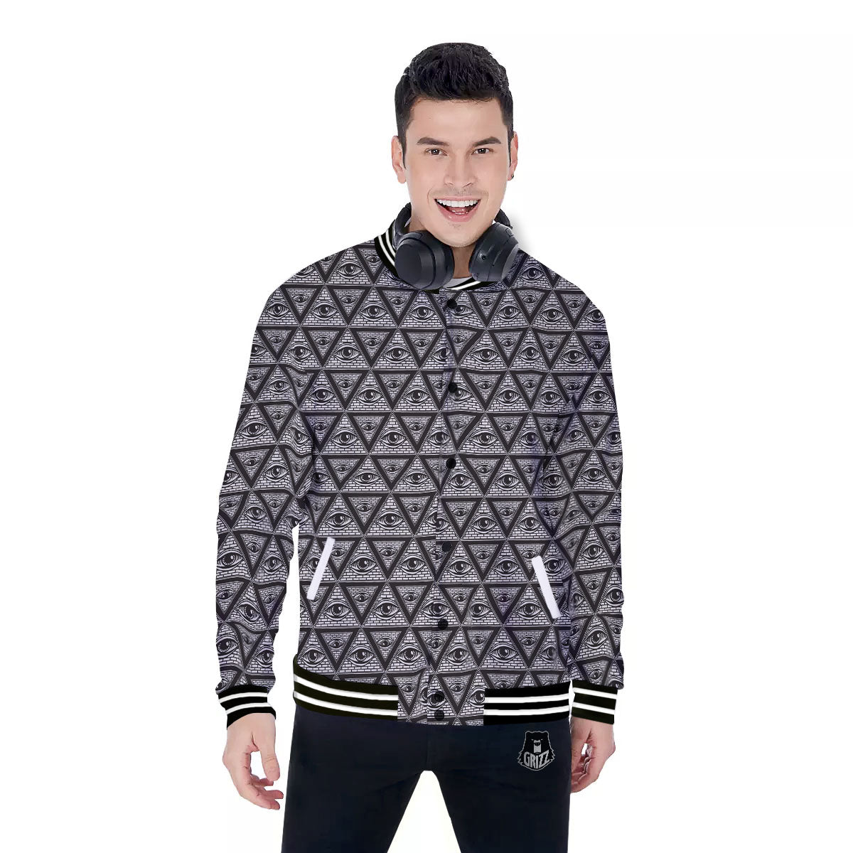 Illuminati Print Pattern Baseball Jacket-grizzshop