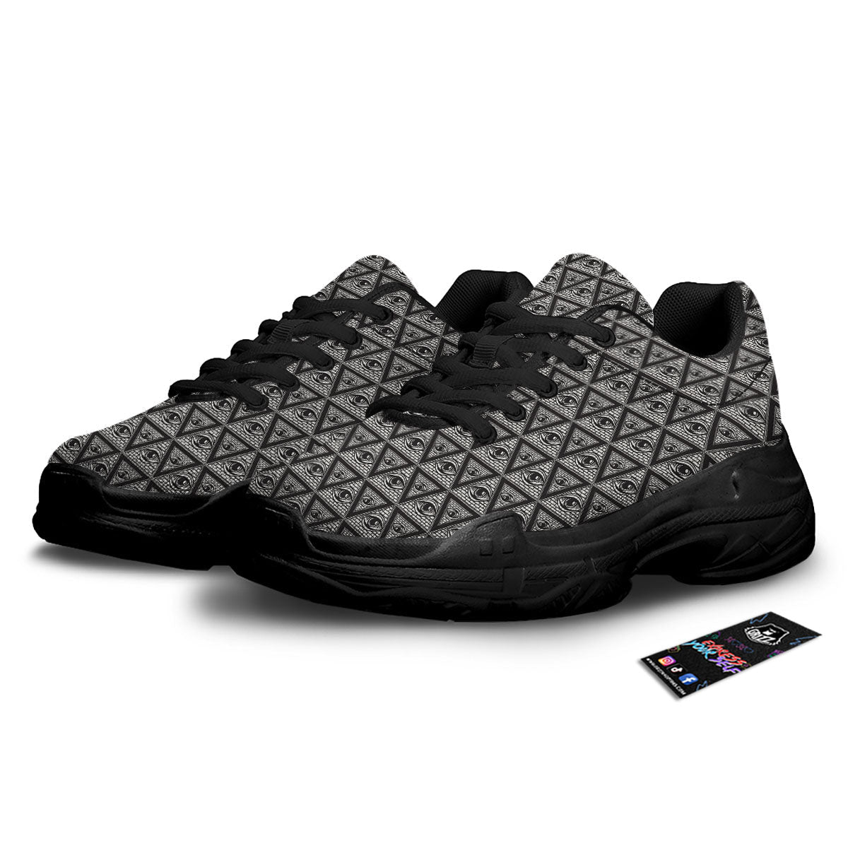 Illuminati Print Pattern Black Chunky Shoes-grizzshop