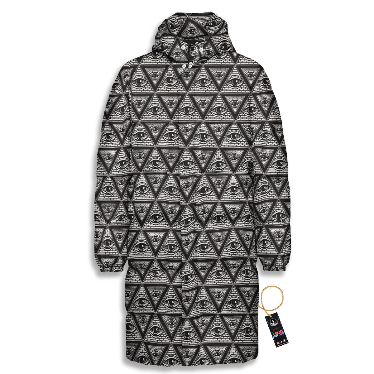 Illuminati Print Pattern Long Down Jacket-grizzshop