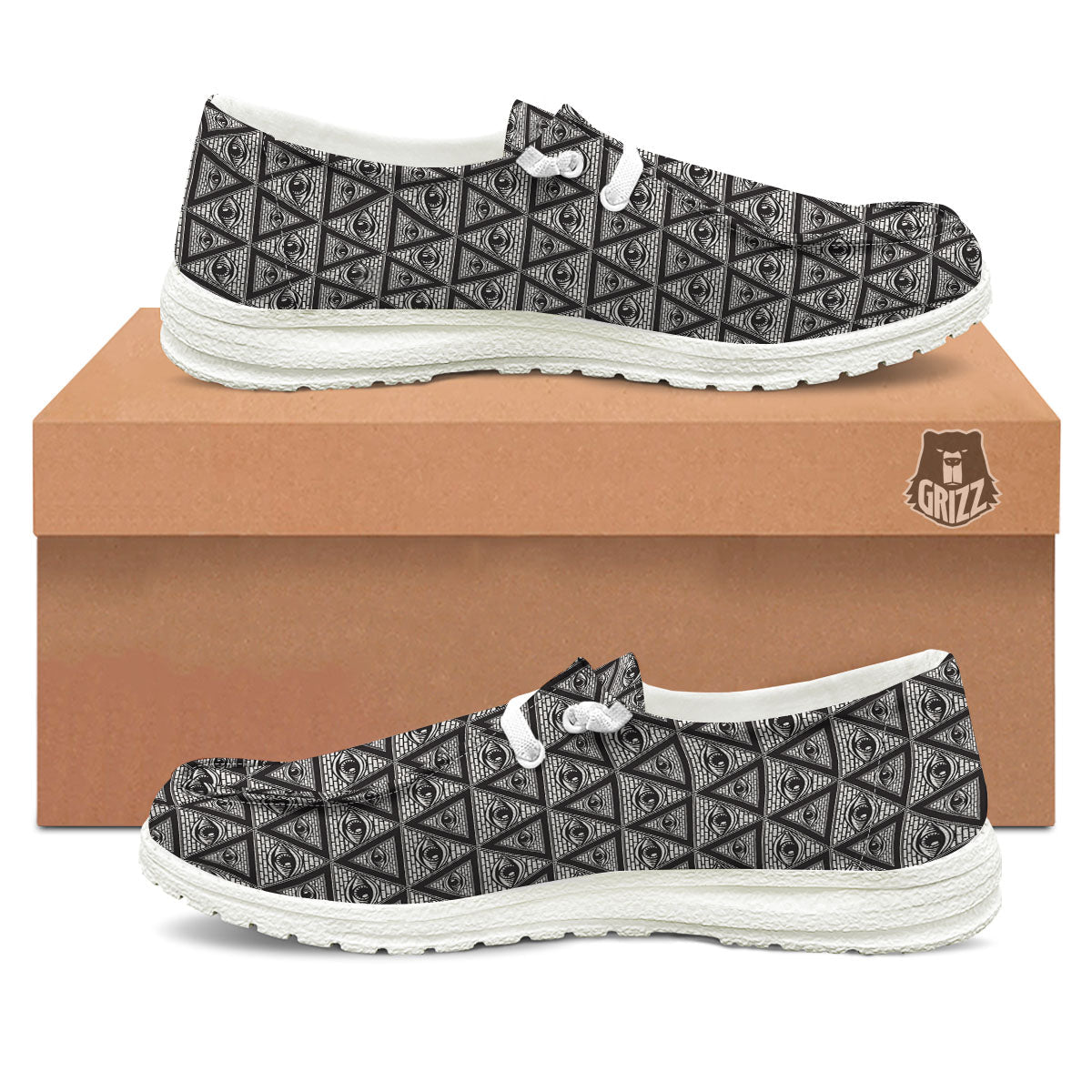 Illuminati Print Pattern White Loafers-grizzshop