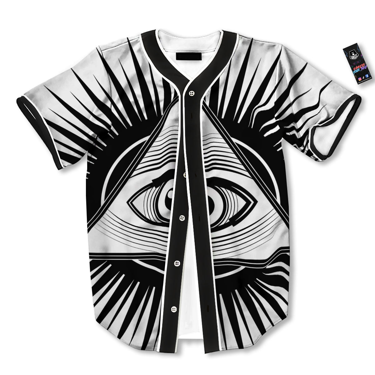Illuminati White And Black Print Baseball Jersey-grizzshop