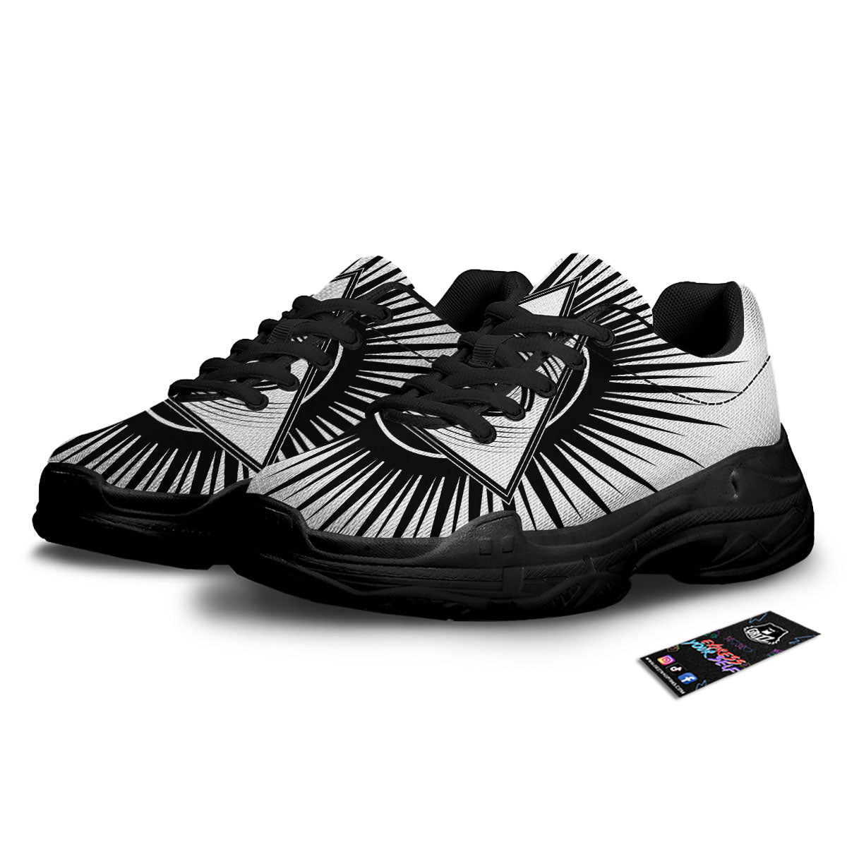 Illuminati White And Black Print Black Chunky Shoes-grizzshop