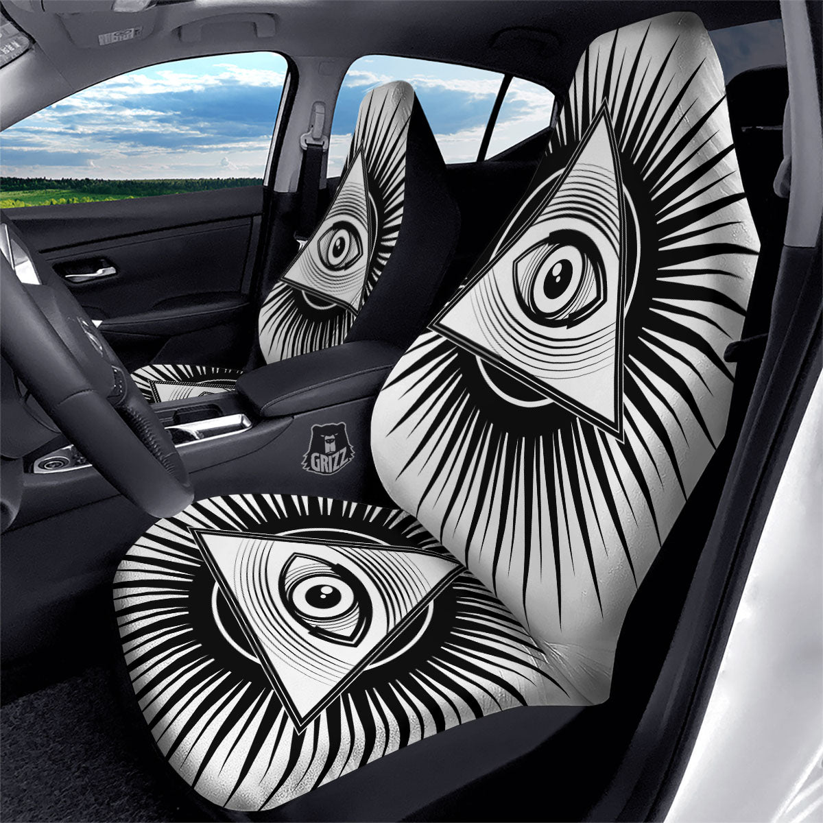 Illuminati White And Black Print Car Seat Covers-grizzshop