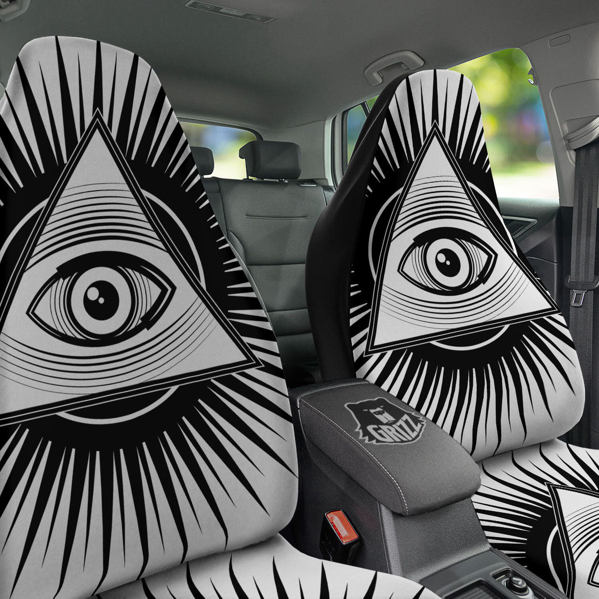 Illuminati White And Black Print Car Seat Covers-grizzshop