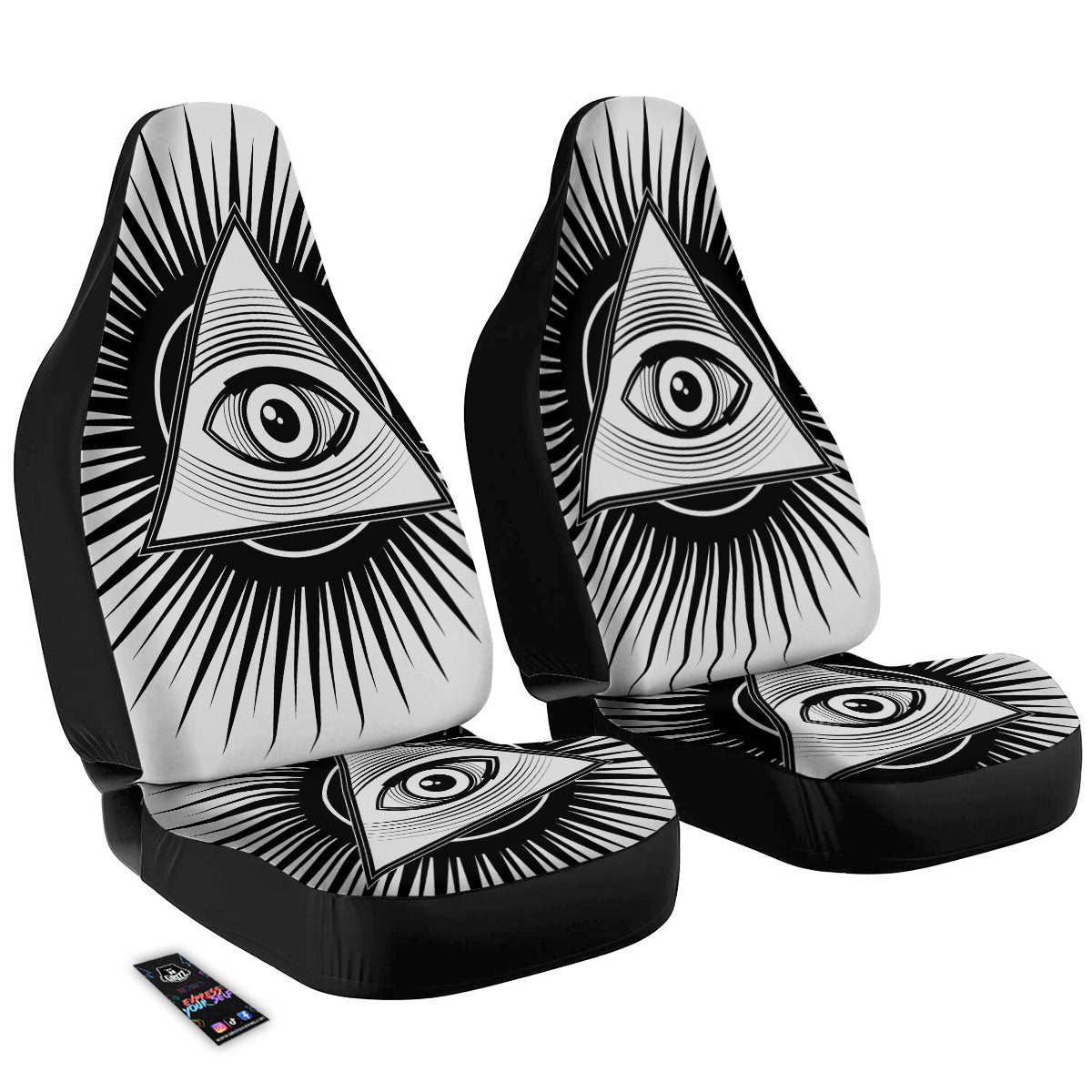 Illuminati White And Black Print Car Seat Covers-grizzshop