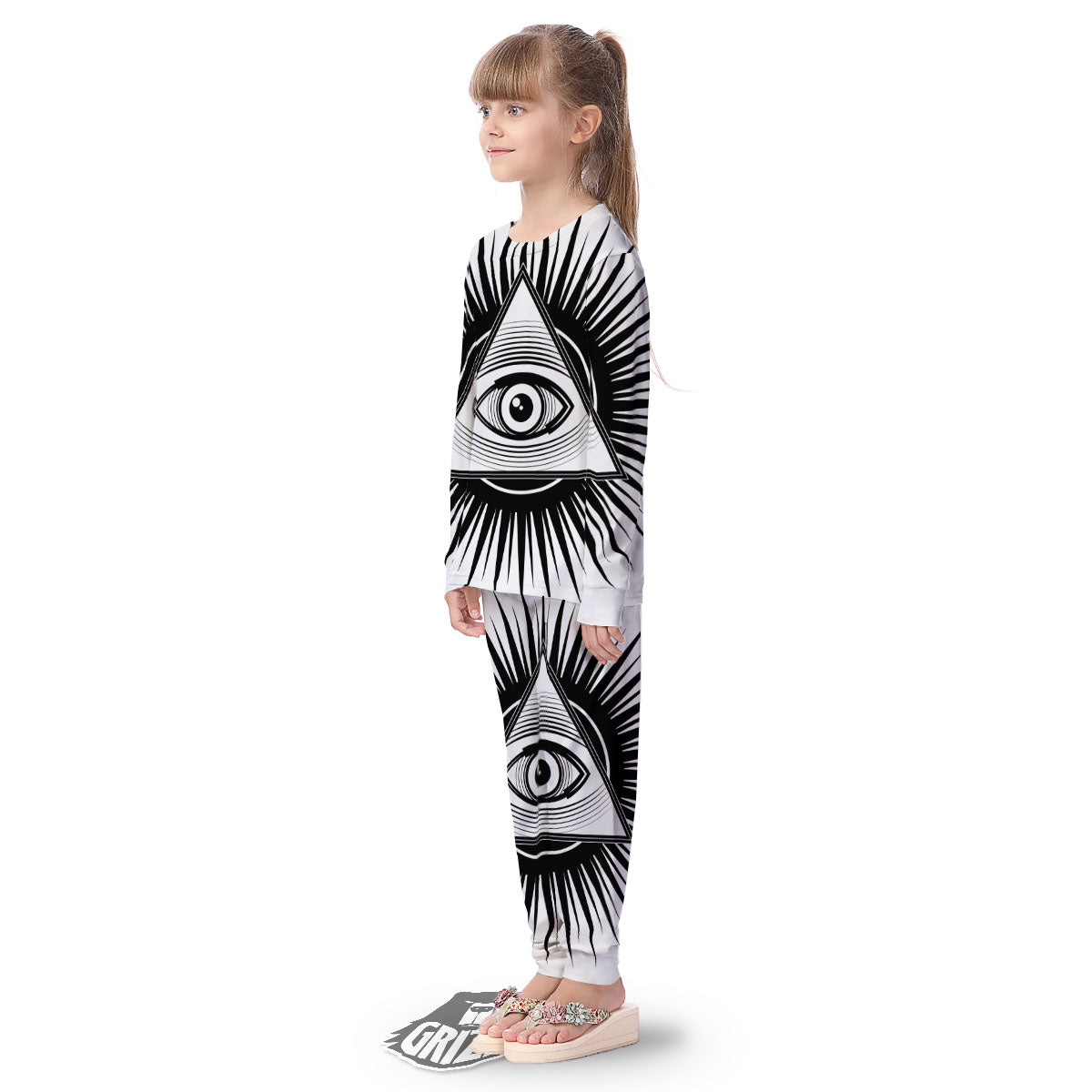 Illuminati White And Black Print Kid's Pajamas-grizzshop