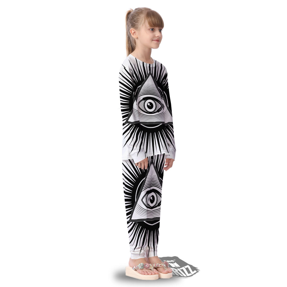 Illuminati White And Black Print Kid's Pajamas-grizzshop