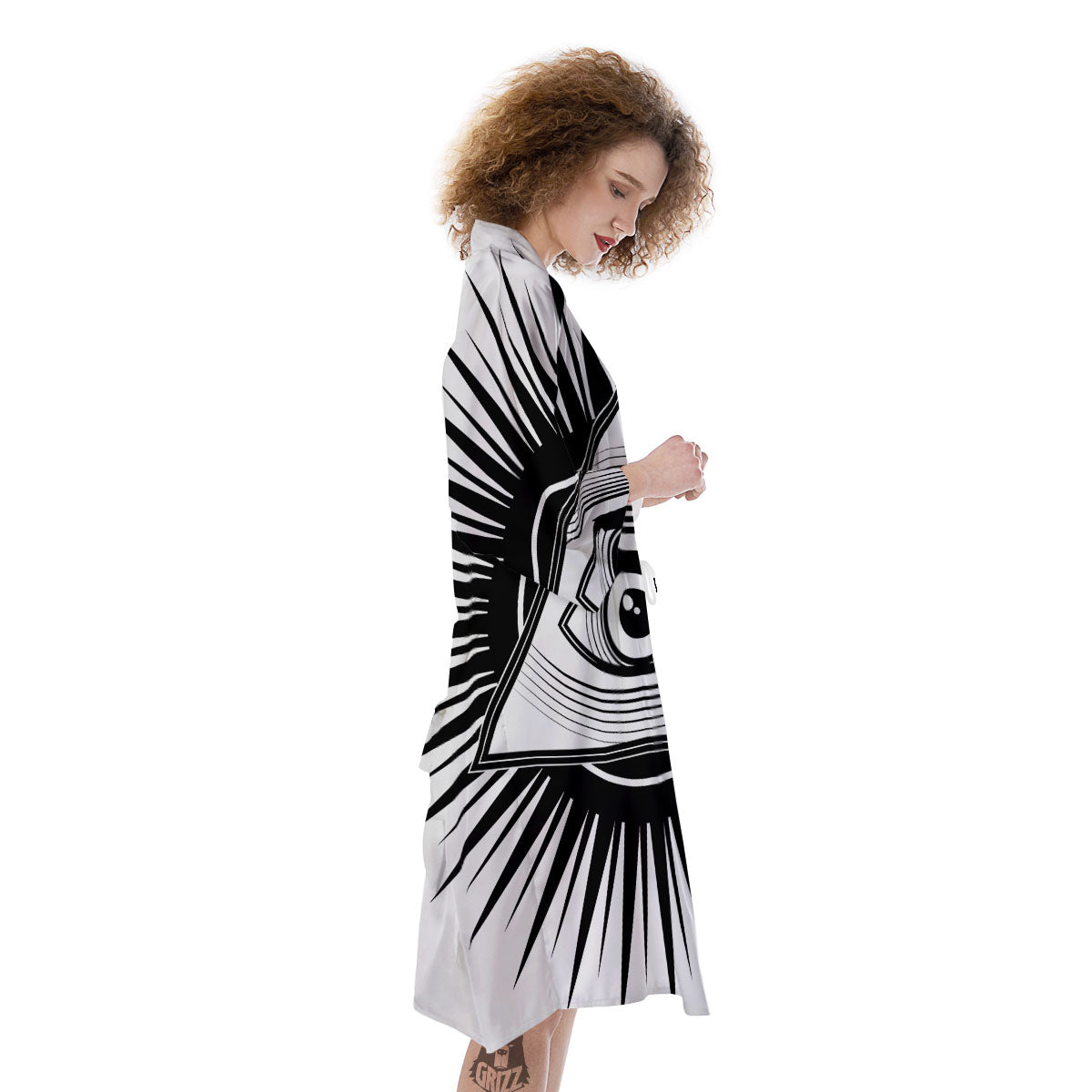 Illuminati White And Black Print Kimono-grizzshop