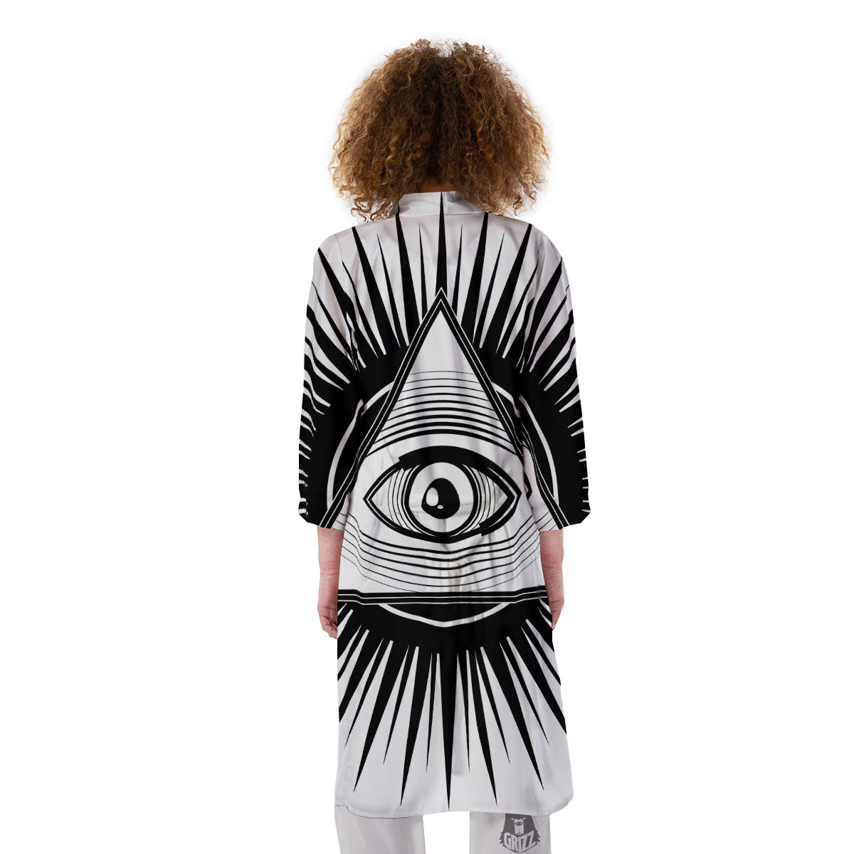Illuminati White And Black Print Kimono-grizzshop