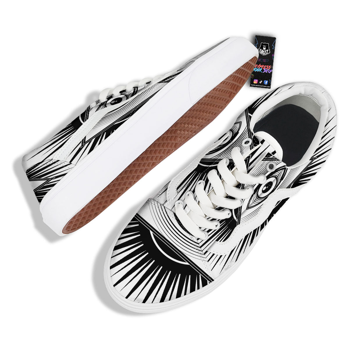 Illuminati White And Black Print Skate Shoes-grizzshop