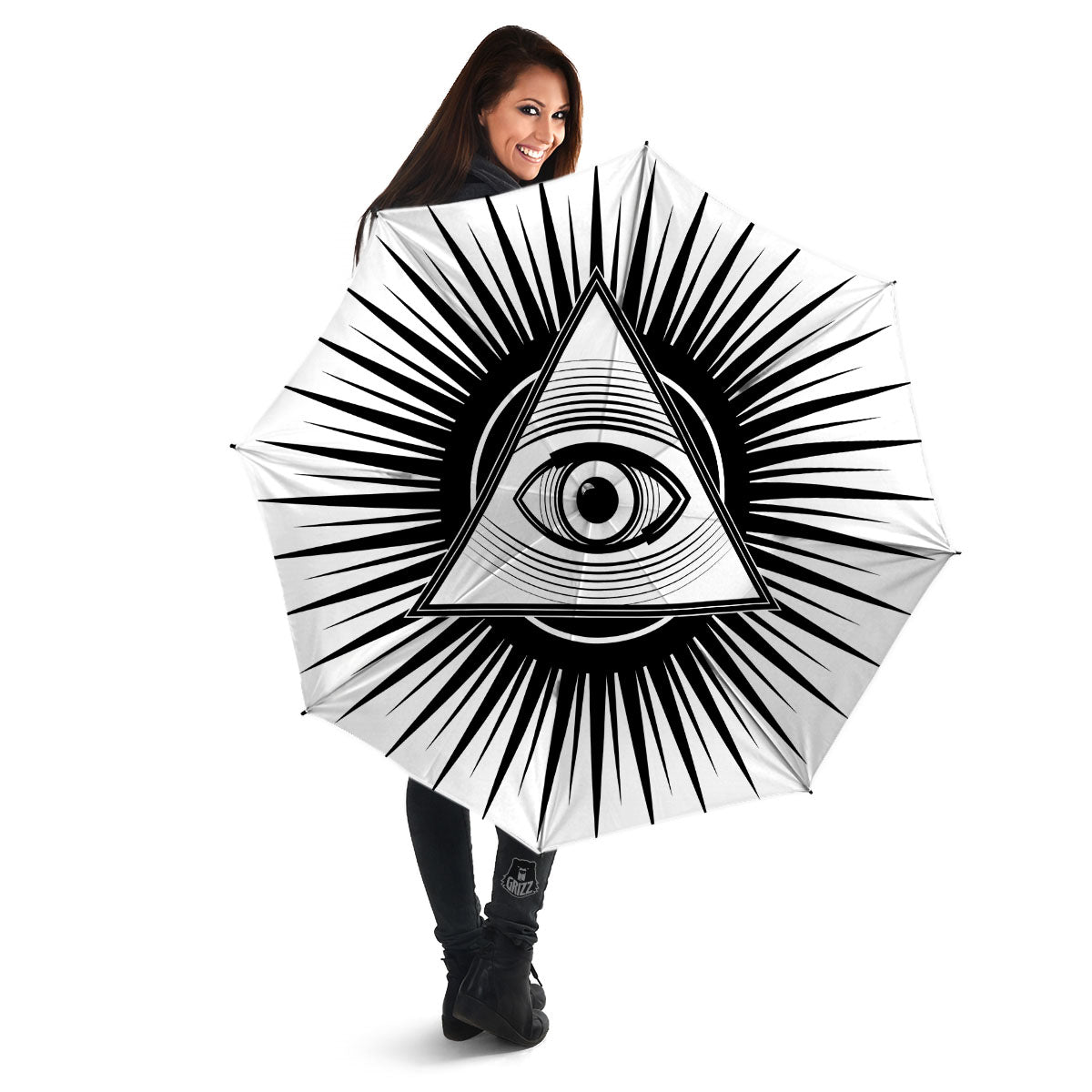 Illuminati White And Black Print Umbrella-grizzshop