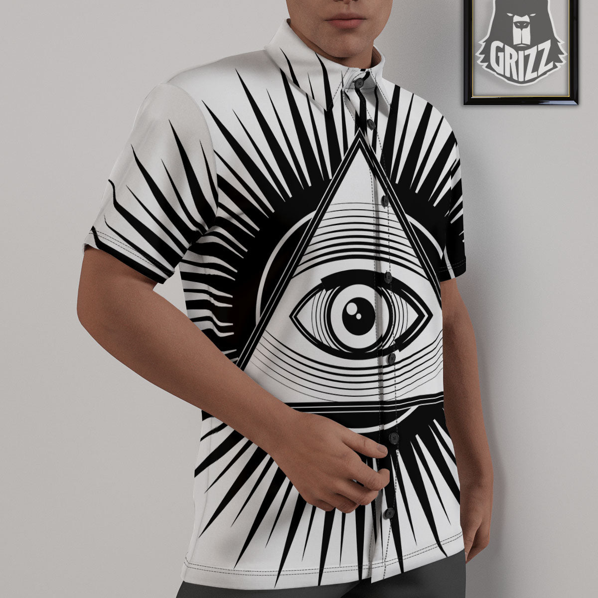 Illuminati White And Black Print Untucked Shirts-grizzshop