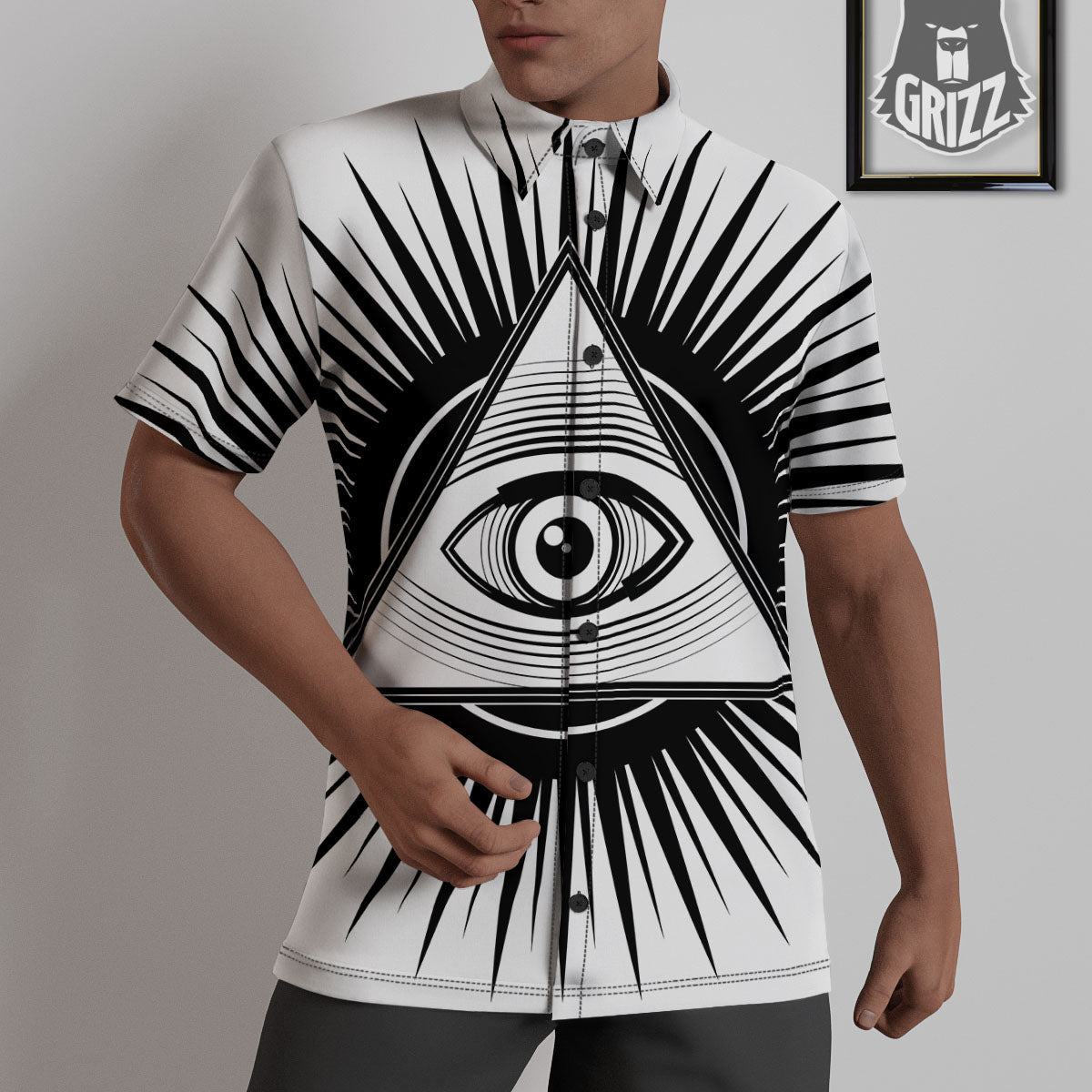 Illuminati White And Black Print Untucked Shirts-grizzshop