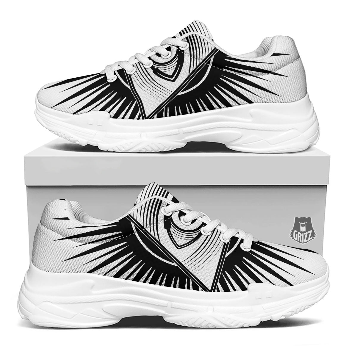 Illuminati White And Black Print White Chunky Shoes-grizzshop