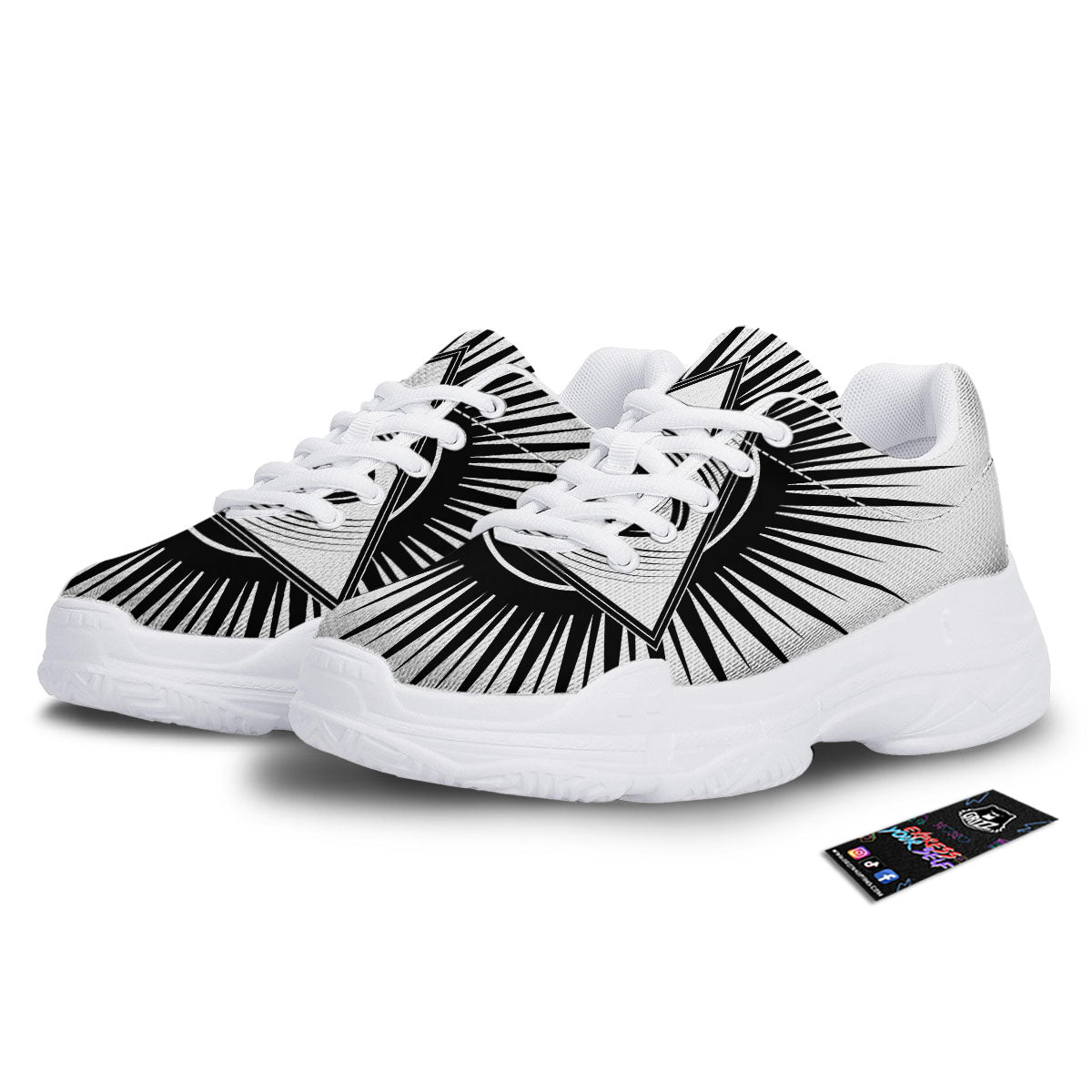 Illuminati White And Black Print White Chunky Shoes-grizzshop