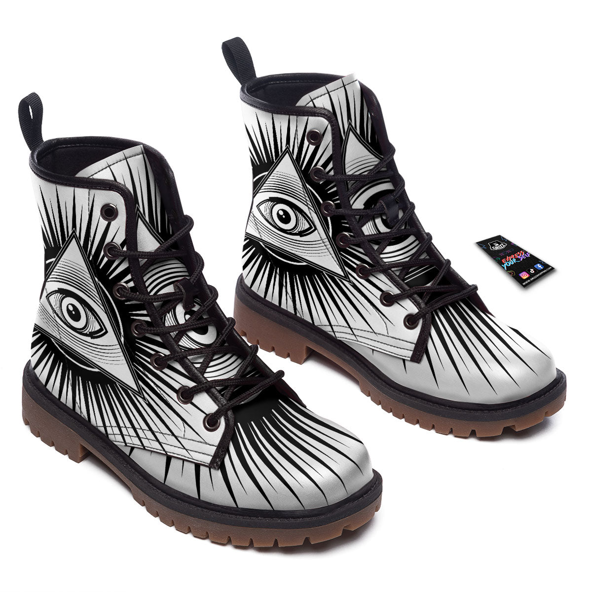 Illuminati White And Black Print Work Boots-grizzshop