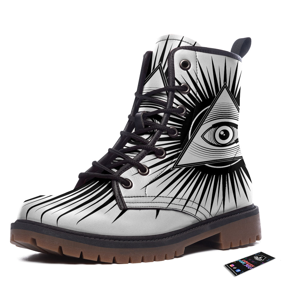 Illuminati White And Black Print Work Boots-grizzshop