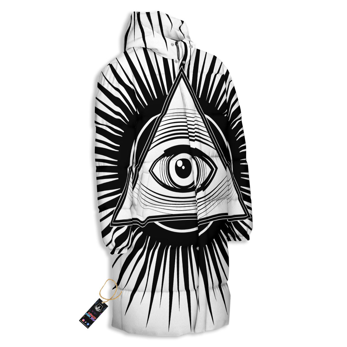 Illuminati White And Black Print Long Down Jacket