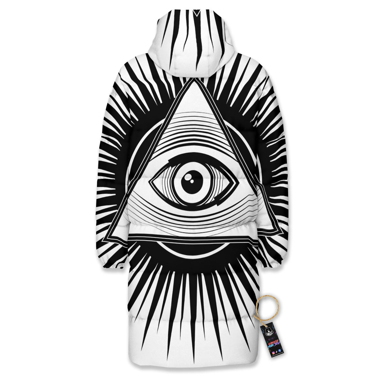 Illuminati White And Black Print Long Down Jacket