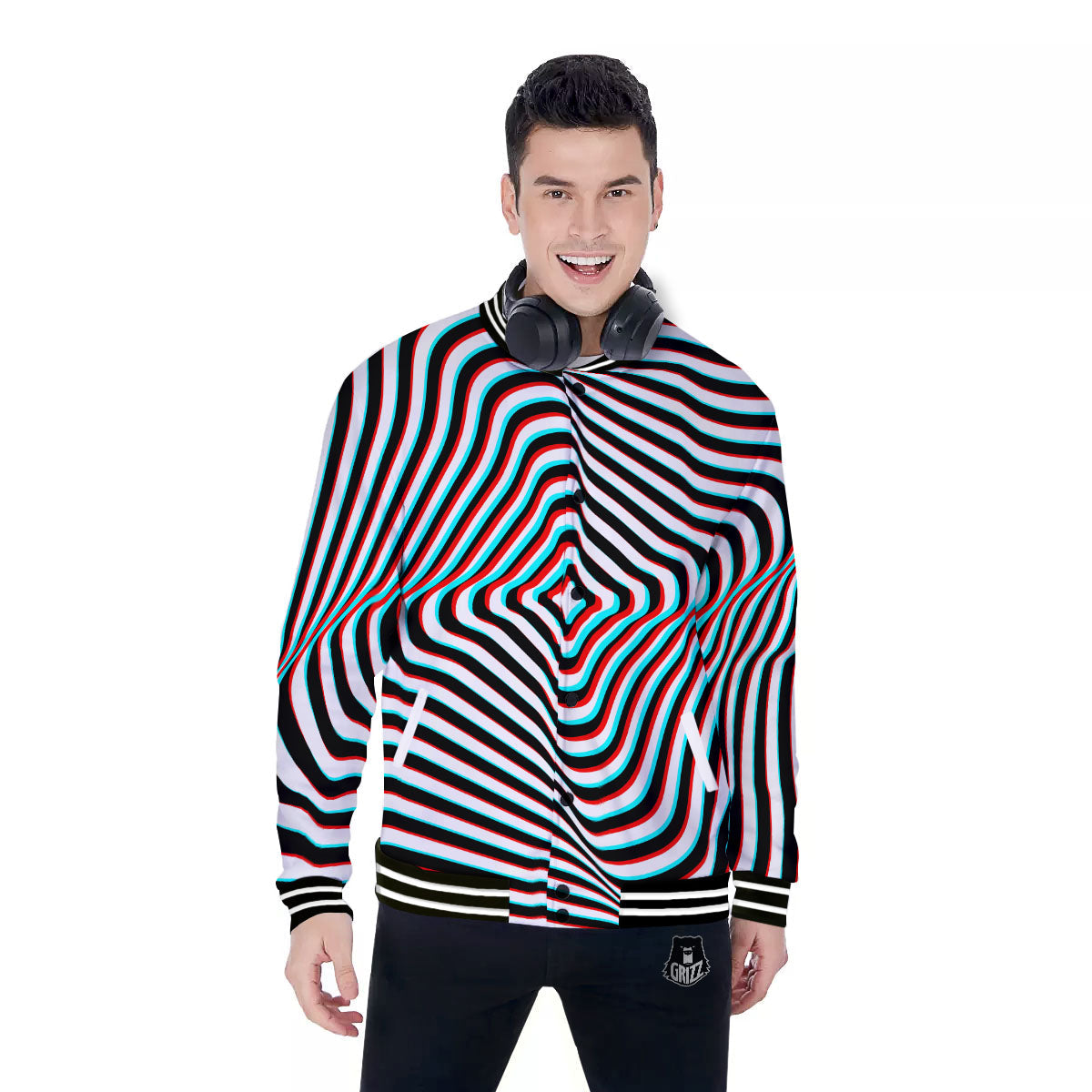 Illusion Anaglyph Optical Print Baseball Jacket-grizzshop