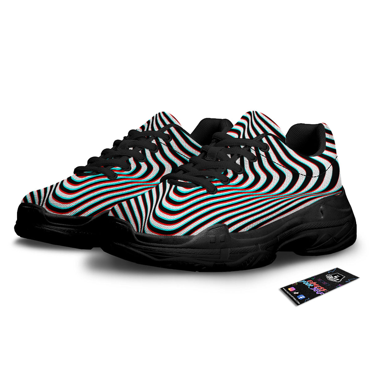 Illusion Anaglyph Optical Print Black Chunky Shoes-grizzshop