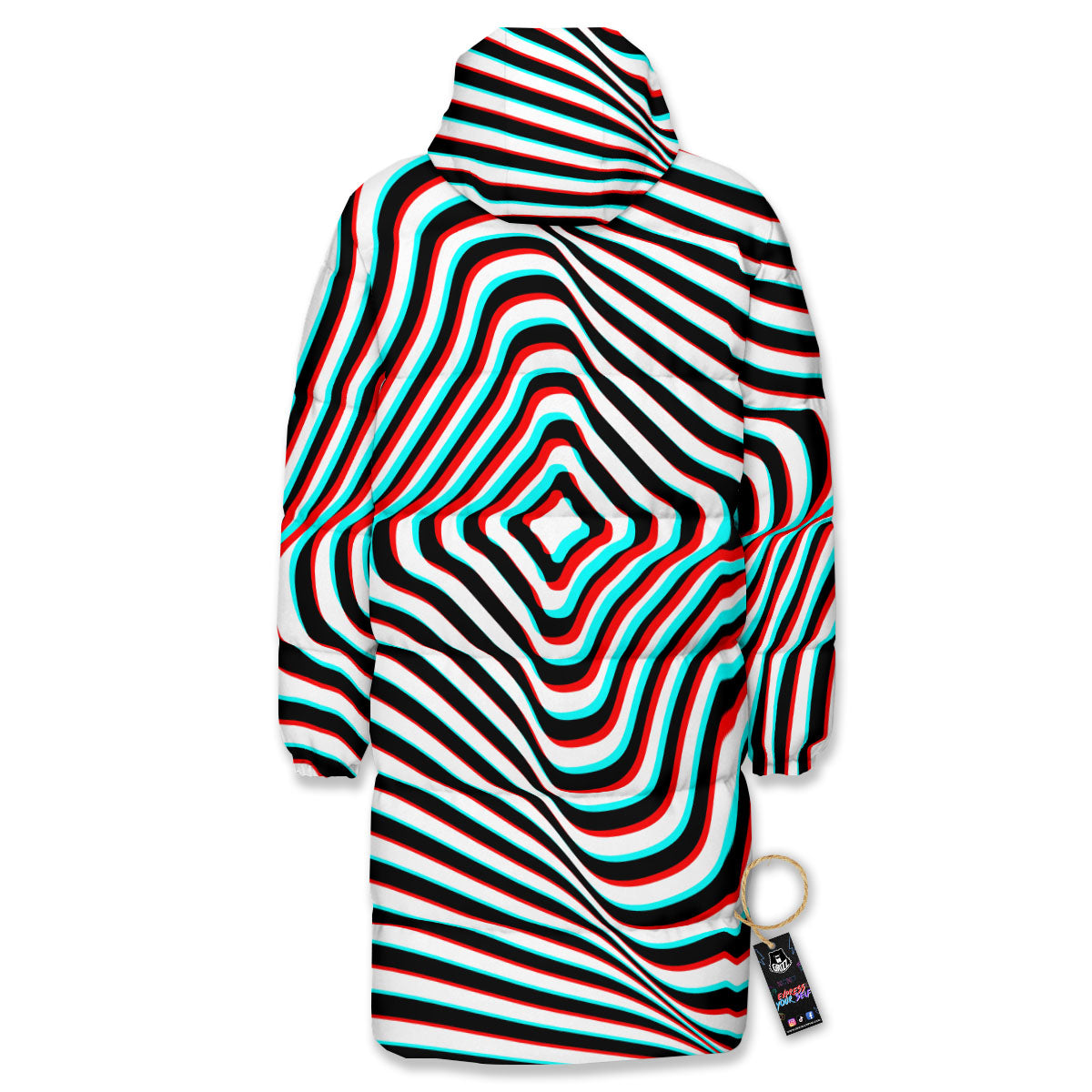 Illusion Anaglyph Optical Print Long Down Jacket-grizzshop