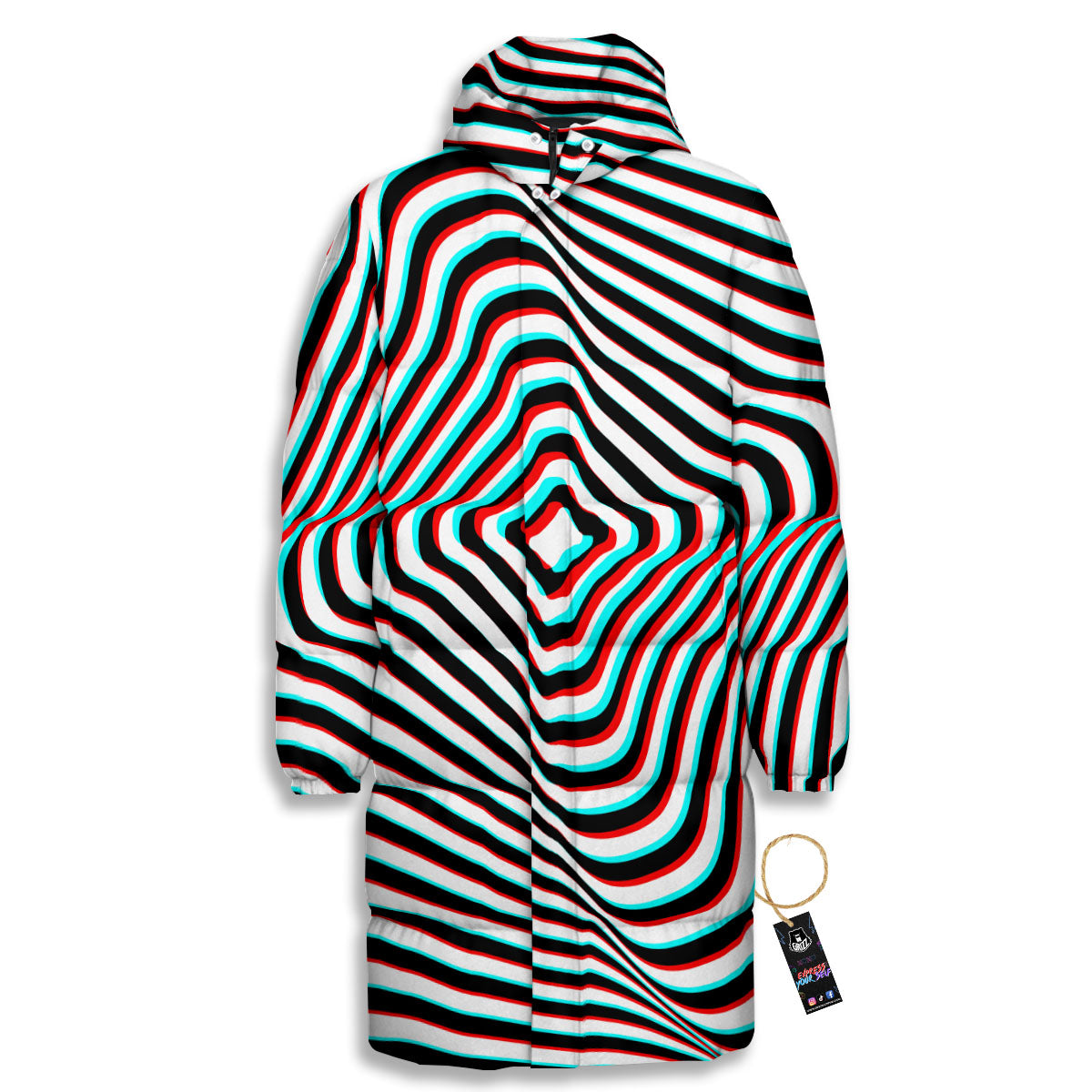 Illusion Anaglyph Optical Print Long Down Jacket-grizzshop