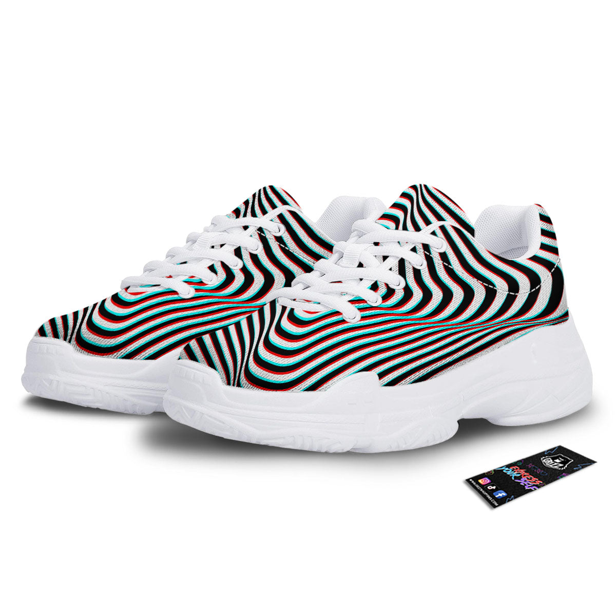 Illusion Anaglyph Optical Print White Chunky Shoes-grizzshop
