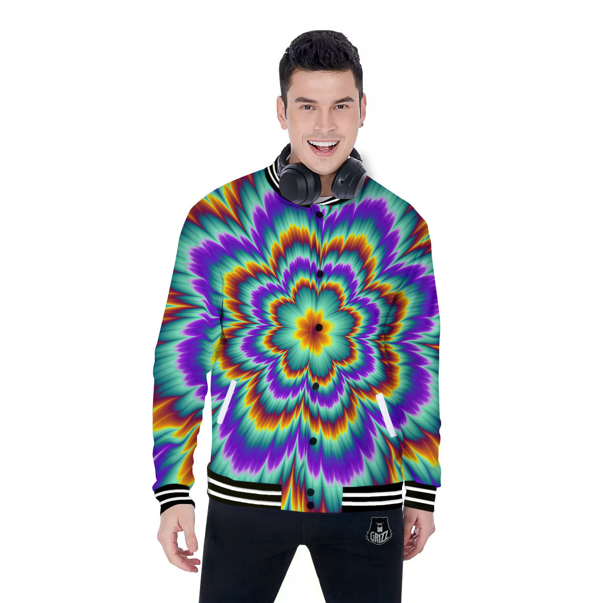 Illusion Optical Explosion Psychedelic Baseball Jacket-grizzshop